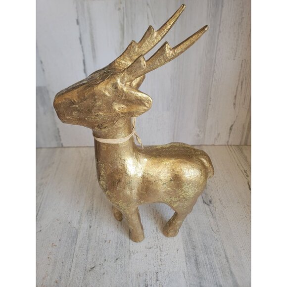 Paper mache rustic golden reindeer Xmas home decor - Picture 1 of 10
